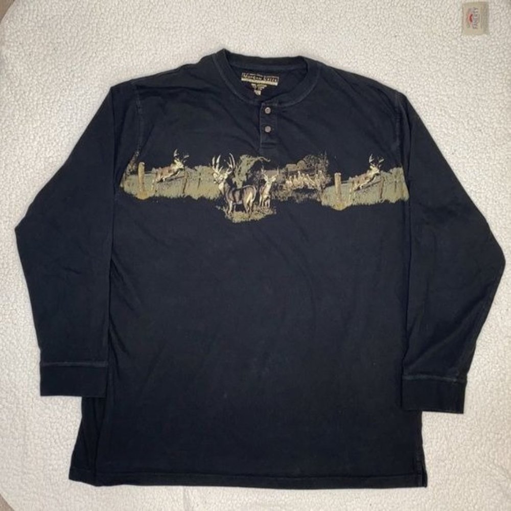 Morgan Creek Outfitters Deer Turkey Long Sleeve Henley: Size XXL